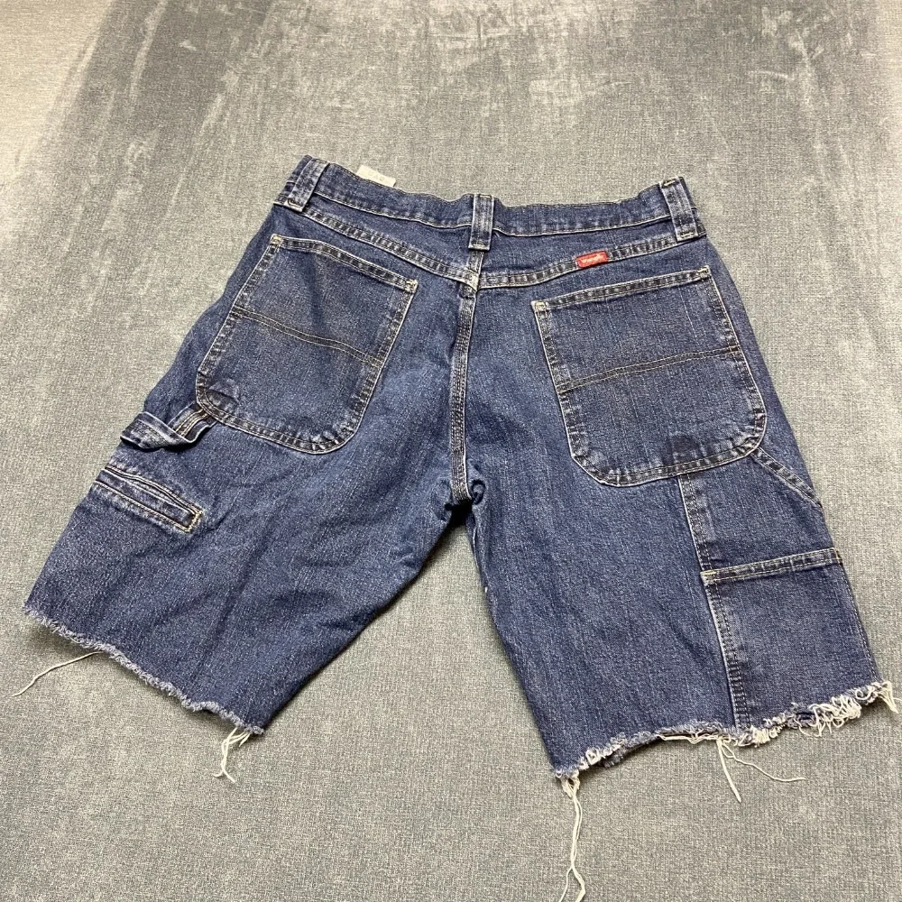 Wrangler Carpenter Shorts Men 32 Blue Denim Stretch Utility Workwear Hammer Loop